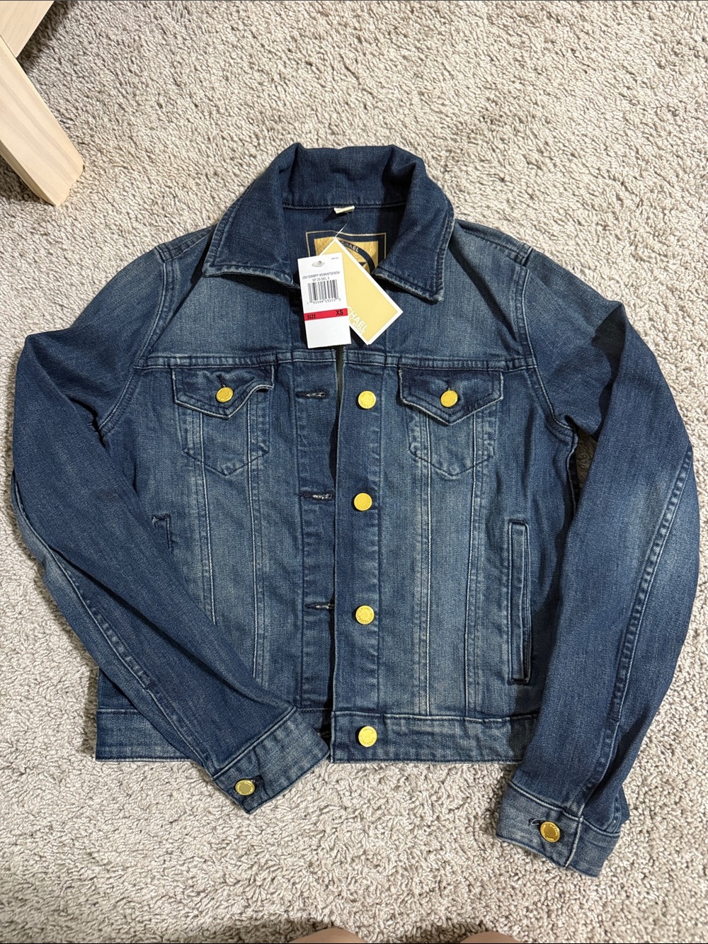 Michael Kors Dark Blue Denim Jacket with Yellow Buttons